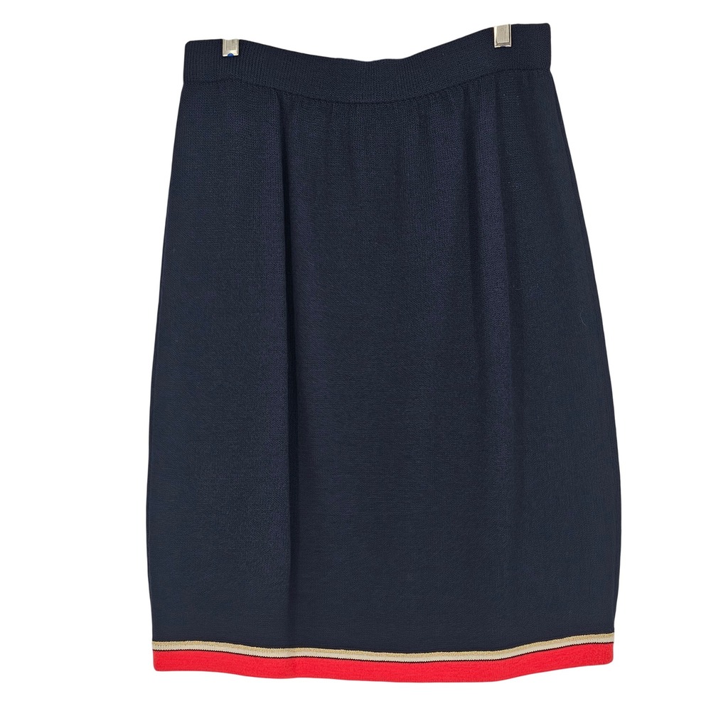 St. John Santana Knit Skirt 12 Navy Red Gold Nautical Quiet Luxury Nautical